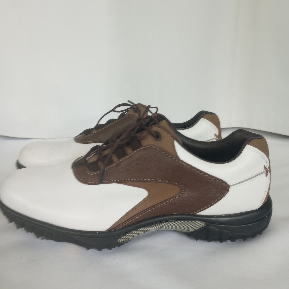 FootJoy Contour Series Leather White and Brown Soft spike Golf Shoes Sz 11M - Picture 8 of 9